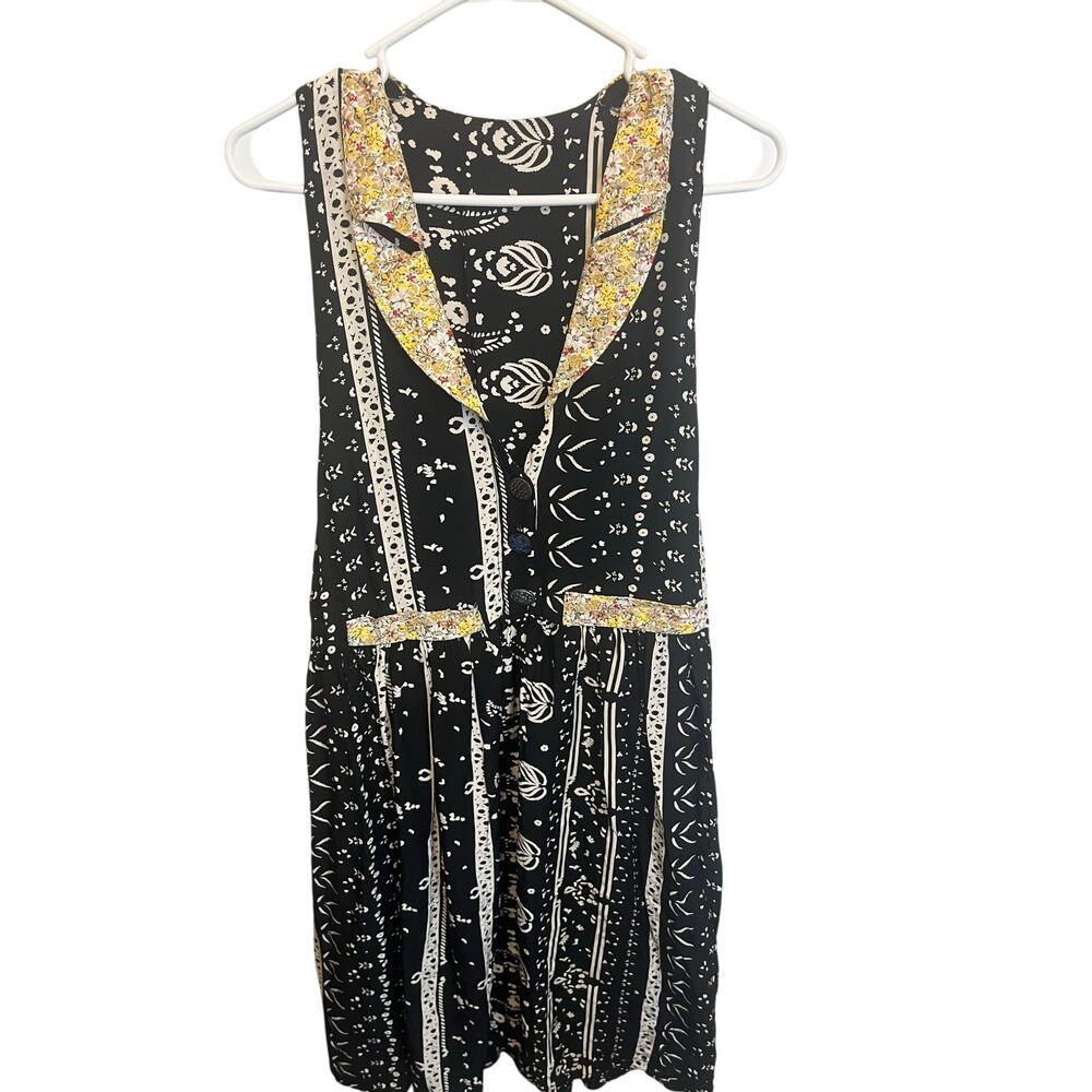 Vintage Floral Cottage Collared Midi Length Sleeveless Button Up Dress M/L